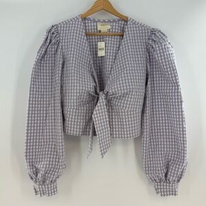 NWT Anthropologie Maeve Crop Gingham Blouse Lilac White Size 8